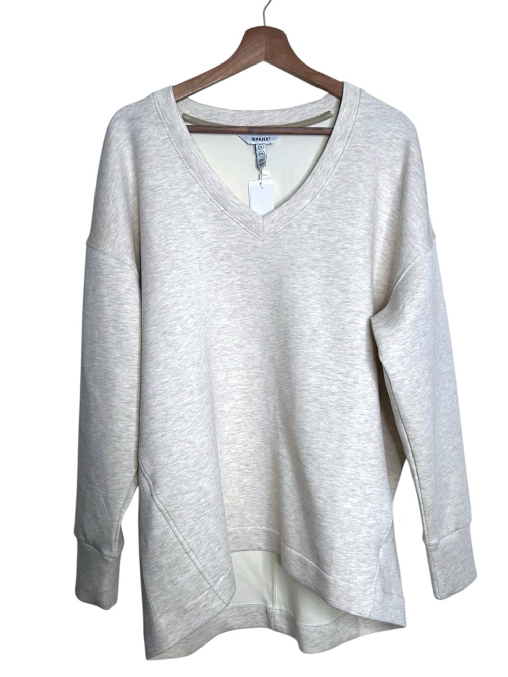 Spanx Airessentials Brushed V-neck Cozy Soft Tunic Heather Cream Women’s Size XL - Picture 7 of 8